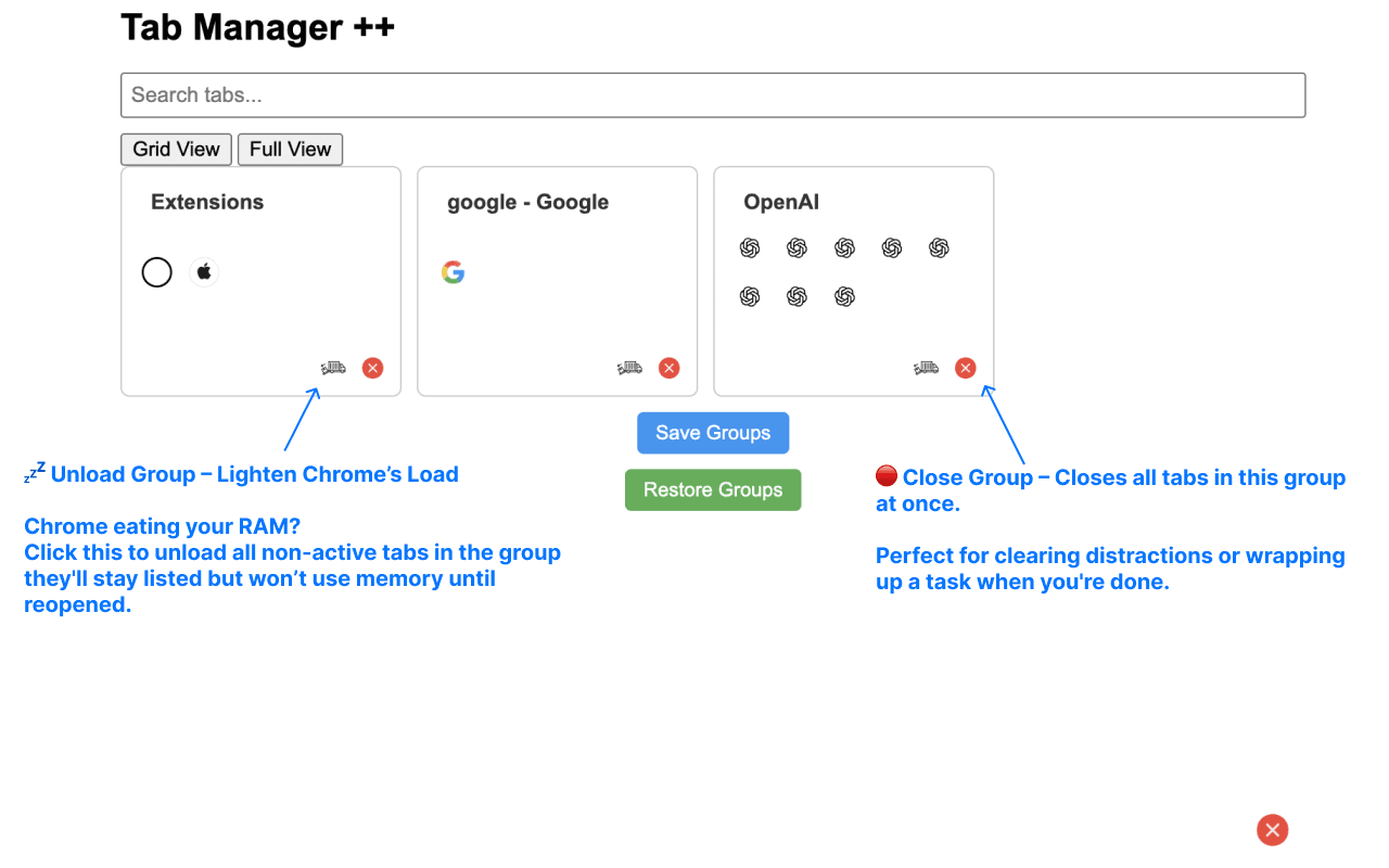 Tab Manager++ memory optimization features